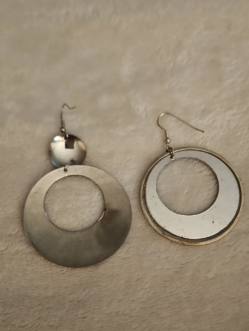 Vintage Mismatched Maroon & Teal Enamel Circles Dangle Hook Earrings